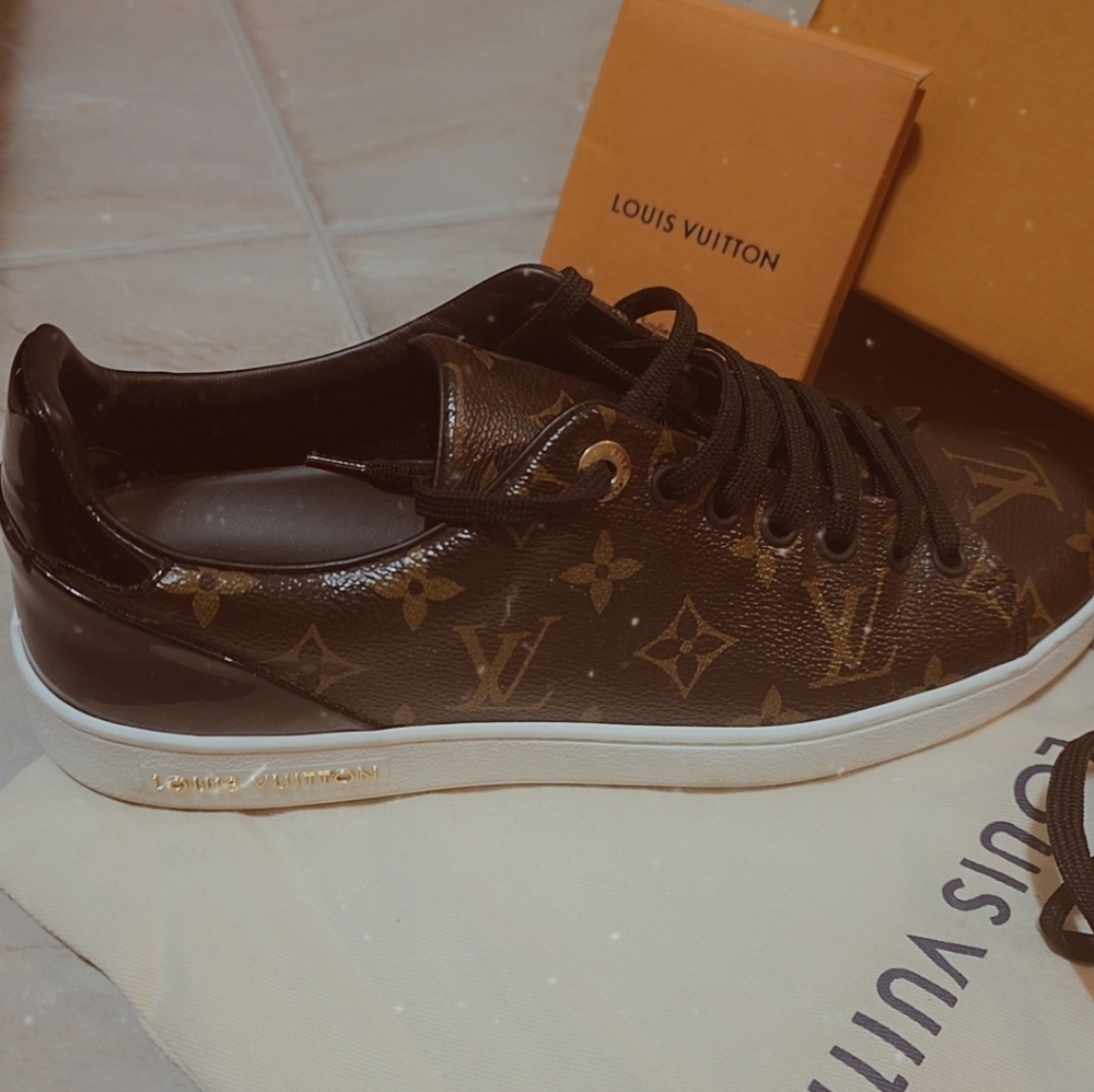 Louis Vuitton Patent Monogram Frontrow Sneakers MS1220 Size 39 Black Brown Gold - Picture 2 of 10